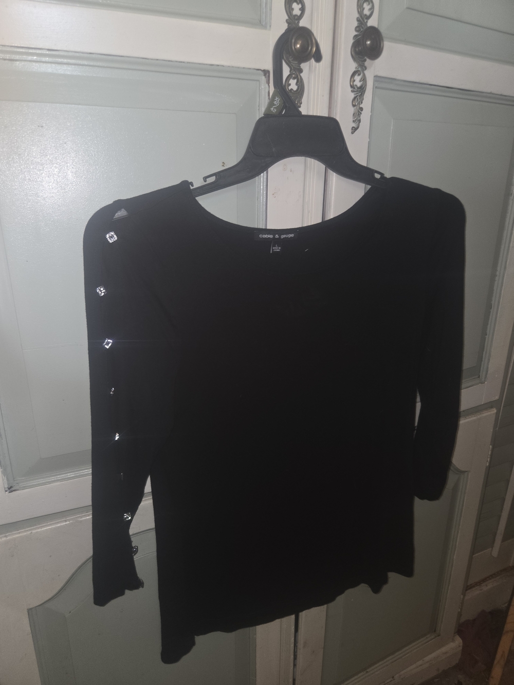 Cable And Guage Black Long Sleeve Top with Button Accents